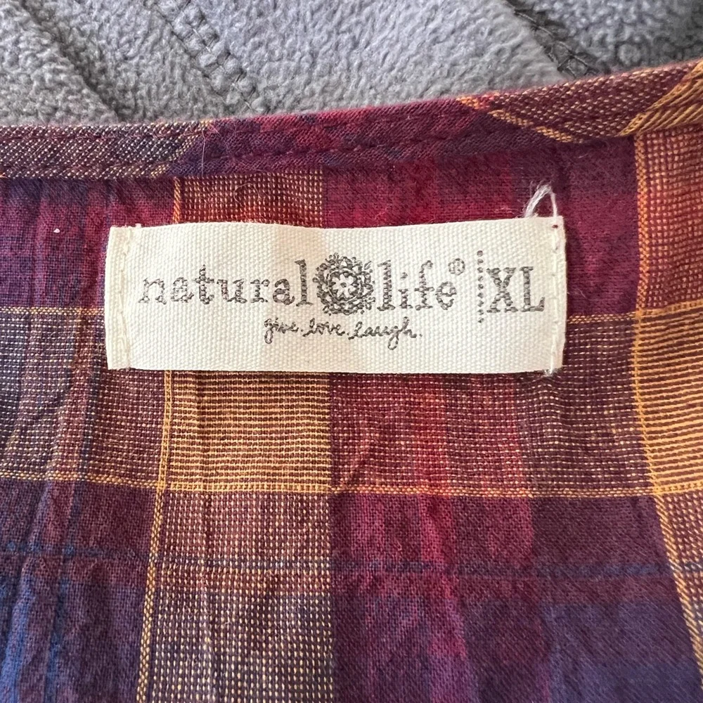 NATURAL LIFE Plaid Midi Dress XL Oversized Cotton - Picture 5 of 9